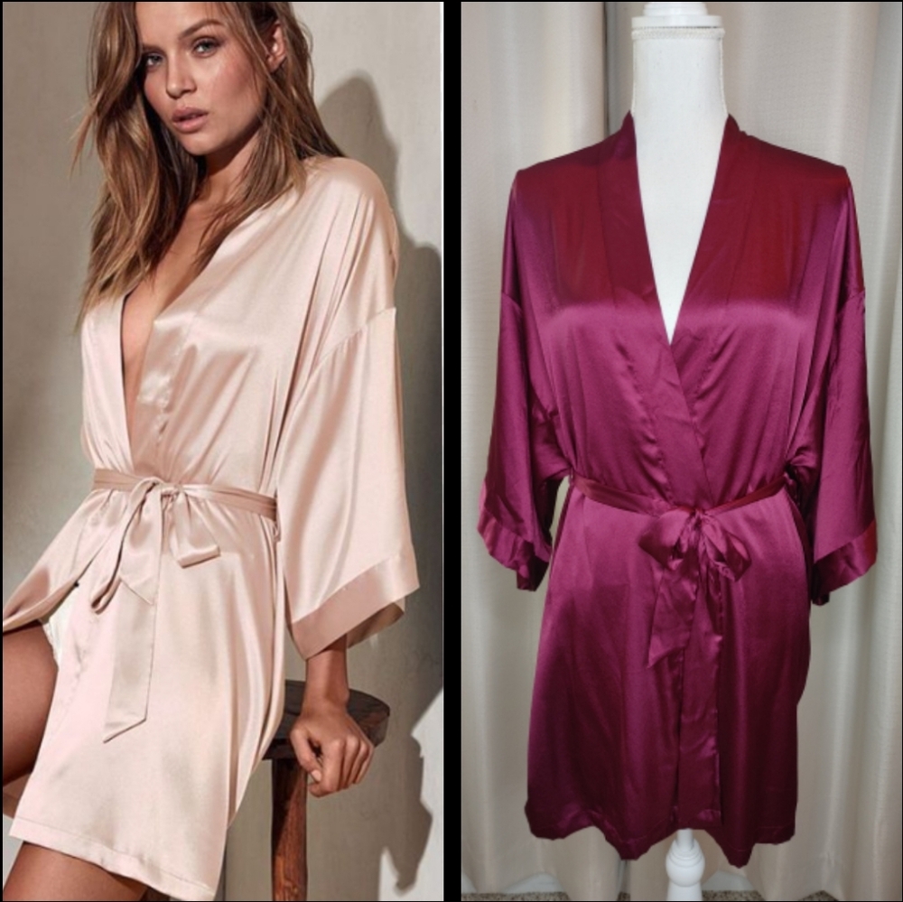 Victoria's Secret Very Sexy Short Satin Kimono Robe, Wine M/L - Picture 1 of 11